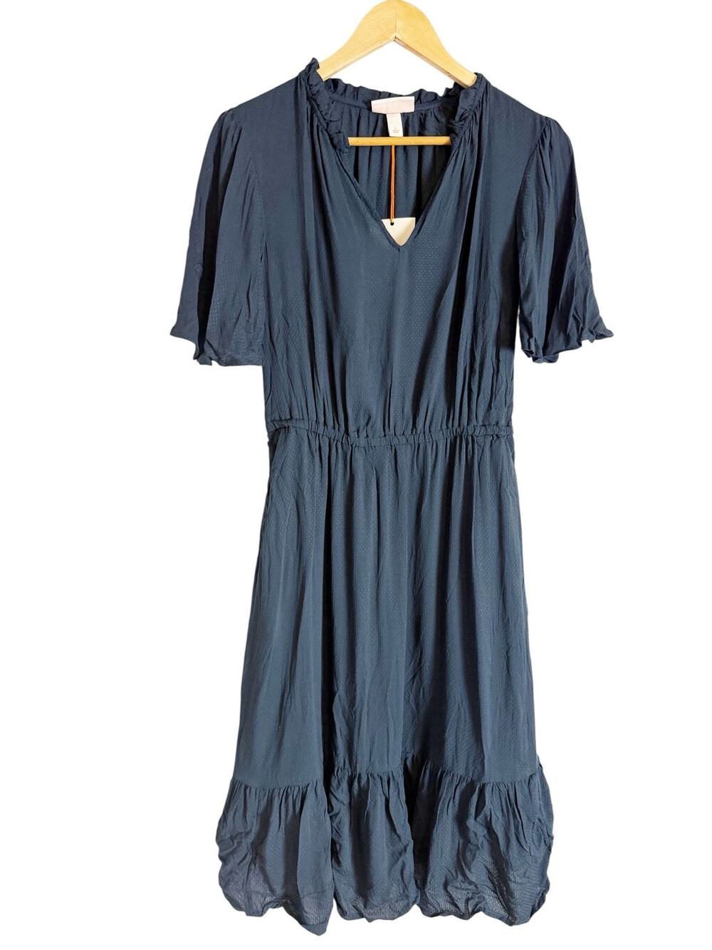 Knox Rose Target Navy Blue Short Sleeve V-Neck Ruffle Hem Midi Dress Size Small